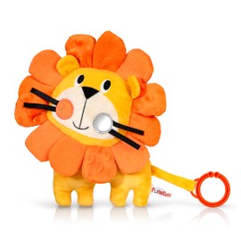 Funstuff Roary The Lion Stuffed Animal Sensory Toy with Crinkle Sound, Textured Tags, and Teether Ring for Babies & Toddlers (Ages 0+)
