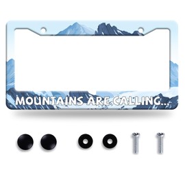 Mountains are Calling License Plate Frame Snow Mountain License Plate Stainless Steel Auto Parts Colorful License Plate Decorative with Screws Size 12.3" x 6.3"