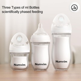 Numvim Natural Glass Baby Bottle Gentle & Extra Slow Flow, Newborn Breastfeeding Bottle with Anti Colic Nipple for 0 Months Babies, Includes S Nipples, (5Oz, 2 Packs)