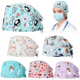Tarpop 6 Pcs Nurse Day Scrub Caps Woman Hats Bouffant Adjustable Sweatband Nursing Doctor Men Working Supplies