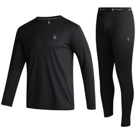 Spyder Men's Thermal Top and Bottom Set - 2 Piece Flat Lock Long Sleeve Crew Top and Pants Base Layers for Men (S-XL), Size Large, Black
