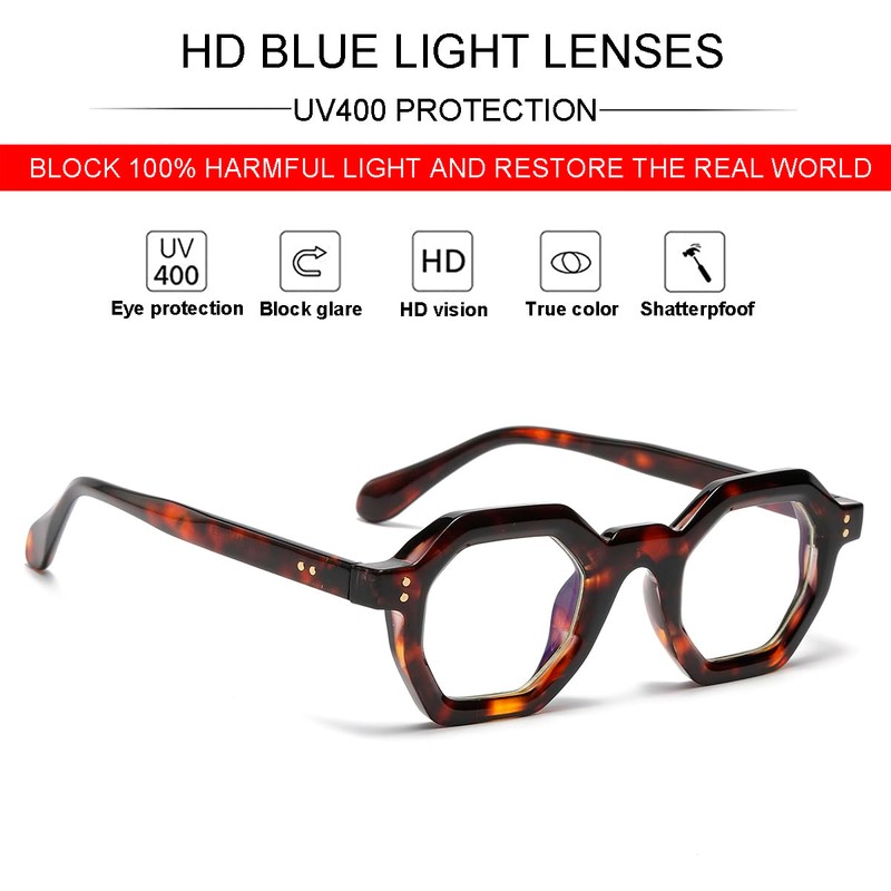 JOVAKIT Retro Octagon Frame Glasses for Women Men Vintage Polygon