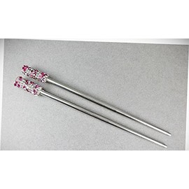 Perfect Hairstyle with Our Hair Accessories - Pink Silver Crystal Set 2 Hair Chop Sticks Accessory Picks Pins 7 1/8" Long Fashionable Hair Accessory Hair Jewelry Accessories for Lady Women