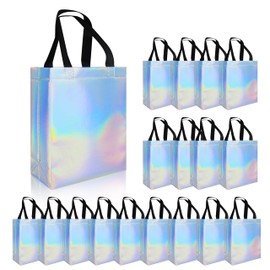 cabzymx 18 Pcs Glossy Iridescent Small Gift Bags Bulk, 8x3.9x9.8 In Non-woven Party Bags for Present with Sturdy Bases for Birthday, Wedding, Easter, Party, Holiday