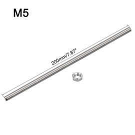 sourcing map 15 Pcs M5 x 200mm Fully Threaded Rod with 15 Pcs Hex Nuts, 0.8mm Thread Pitch 304 Stainless Steel Right Hand Threaded Rods Bar Studs