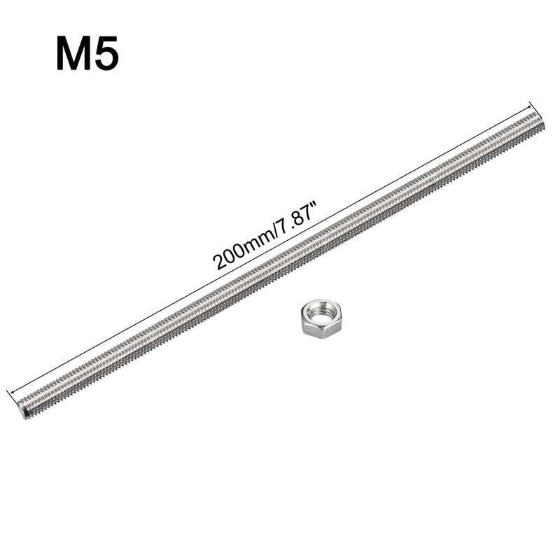 sourcing map 15 Pcs M5 x 200mm Fully Threaded Rod