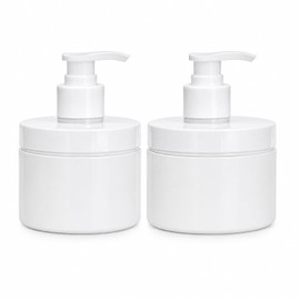 300ml Wide Mouth Plastic Pump Bottle 2Pcs Clear PET Refillable Lotion Dispenser Bottles with White Pump 89mm Wide Neck Storage Container for Body Butter, Shampoo, Conditioner, DIY Cosmetics