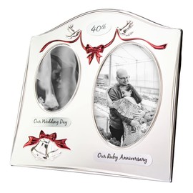 Haysom Interiors Traditional Two Tone Silver Plated 40th Ruby Anniversary Double Picture Frame