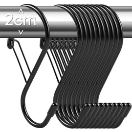 10 Pack 10cm Large S Hooks for Hanging with Safety Buckle- Heavy Duty Solid Metal Steel Black S Shaped Closet Hooks for Hanging Plants, Kitchen Utensils, Jeans, Bags, Pots, Fit Most of Rod