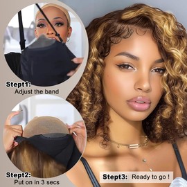 AHUFALU Ombre Highlight Glueless Wigs Human Hair Pre Plucked Pre Cut Loose Wave Lace Front Brown And Blonde Curly Glueless Wig Human Hair 4/27 Colored Loose Deep Wave Bob Wigs For Women 18Inch
