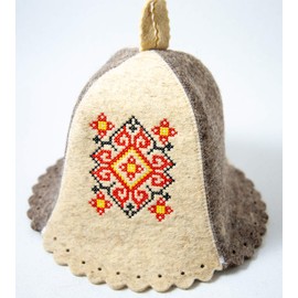 LION OF JUDAH MARKET Sauna Hat Wool Felt for Men woomen Russian Banya Ukrainian Ornament Vyshyvanka (Red Pattern)