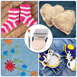 Darning Loom, Speedweve Weaving Repair Mini Loom Machine Small Darning Loom Tool for Beginners Quickly Knitting Mending Jeans Socks DIY Speed Weave Arts (14 Hooks, with Bend Needles)