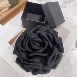 Dainty Silk Satin Rose Flower Extra Large Big Brooches Lapel Pins Fabric Flowers Oversized Brooch Pin for Women Wedding Party Banquet Dress Suit Clothes Accessories Jewelry Gifts 160mm (Black)