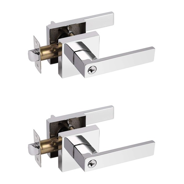 Probrico 2 Pack Square Keyed Alike Entry Levers Locks, Polished