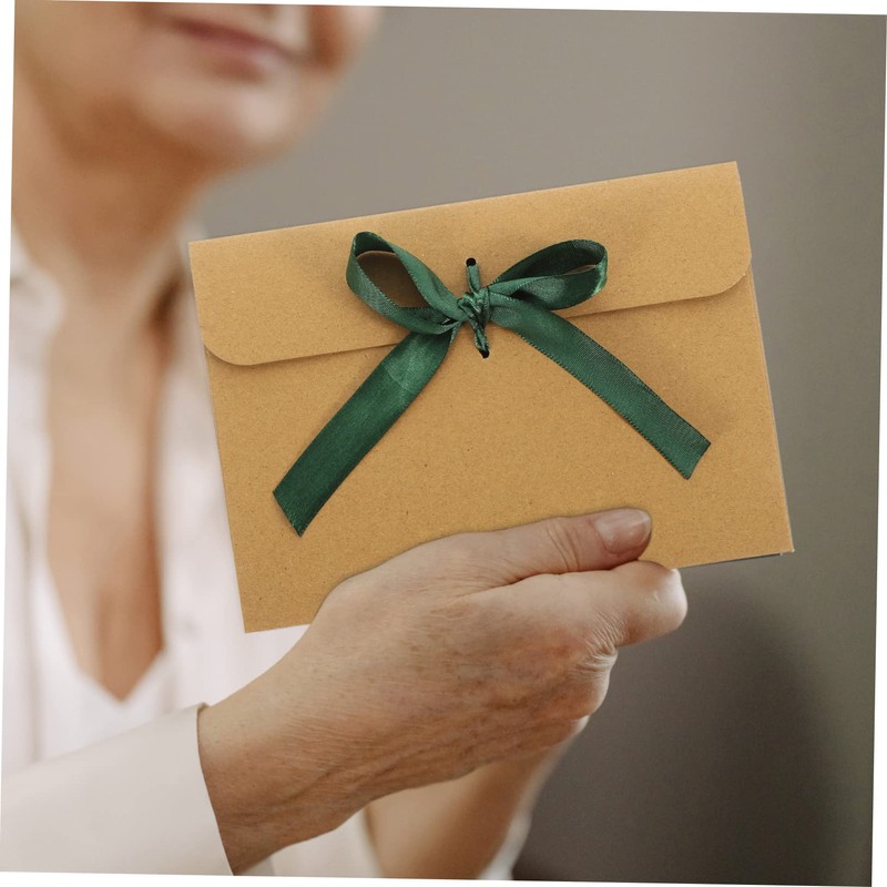 STOBOK Envelope with Ribbon 50pcs European Envelope Green Ribbon Kraft