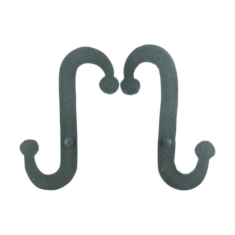 Pair Shutter Dog Scroll Black Hand Forged Iron Masonry |