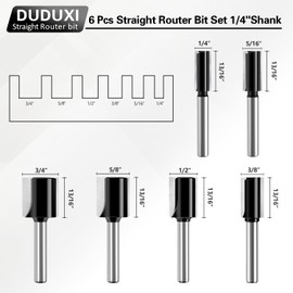 6Pcs Straight Router Bit Set 1/4 Shank, Double Flute Dado Straight Cut Router Bits, Cut Dia 3/4", 5/8", 1/2", 3/8", 5/16", 1/4" Wear-resistant and Longlife, Router Bits for Woodworking Groove-13/16"CL