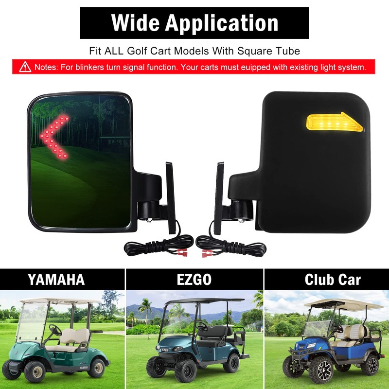 Universal Golf Cart Side Mirrors Rear View Mirror with Turn