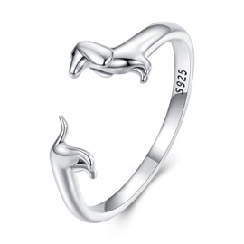 Yapamu Sterling Silver Dachshund Dog Adjustable Ring for Women and Girls, Sterling Silver, No Gemstone