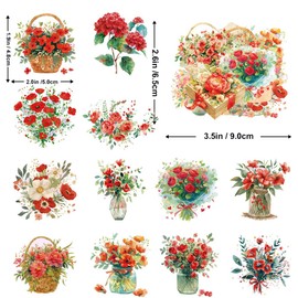 Rose Flowers Stickers for Teens Boy Girls|50 Pcs|Exquite PET Waterproof Stickers for Laptop Computer Phone Tablet Luggage Flasks Notebook Scrapbook Water Bottle,Unique Clear Flowers Decals Pack(Rose)