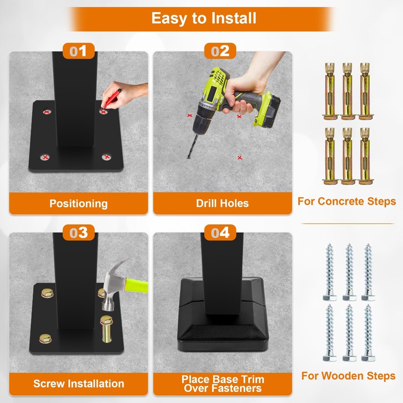 Zwinz Adjustable Handrail 1-3 Step, Wall&Floor Mounted Wrought Iron Handrails,