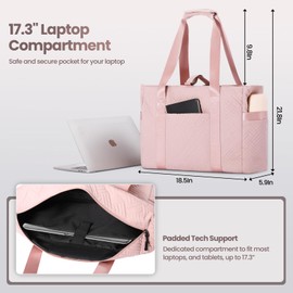 MACWE Large Pink Tote Bag for Women - Lightweight Work Tote with Laptop Sleeve - Zippered Top Handle Handbag with Yoga Mat Buckle for Gym and Travel