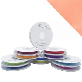 25M Single roll of Double Faced Satin Ribbon 3mm, 6mm, 10mm, 16mm Widths (Peach, 3mm)