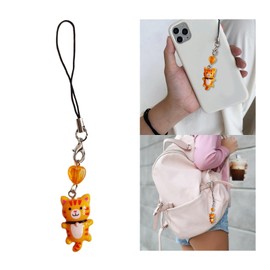 Kobeleen Cute Cat Pendant Phone Chain Strap Heart Charm Keychain Phone Lanyard Resin Keychain Bag Backpack Ornament Party Jewelry