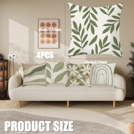 Plorede 4 Packs Cushion Covers, 45x45cm Light Green Cushions with Covers, Modern Fresh Flower Square Cushion Covers for Sofa Chair Bedroom Modern Decor Home Office Couch Car Garden