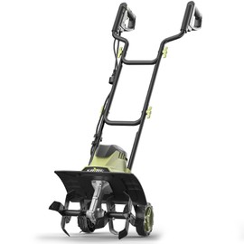 SOYUS 14 Inch Electric Tiller Cultivator 12 Amp Corded Tiller for Gardening, Garden Tiller with Folding Handle, 4 Steel Tines Wheeled Rototiller for Lawn Yard Soil Tilling