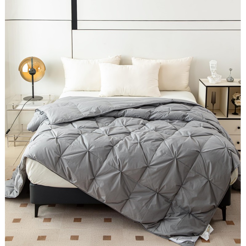 Pinch Pleat Down Feather Comforter, All Season Medium Warmth Ultra-Soft
