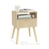 Nightstand with Charging Station, Wood Bedside Table with Drawer, Modern