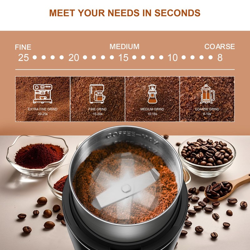 Spice Grinder Electric, Electric Coffee Bean Grinder for Kitchen, Stainless