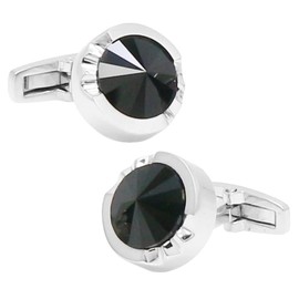 mila schon milla shaun black crystal glass cuff links msc10411, Brass, Crystal Glass