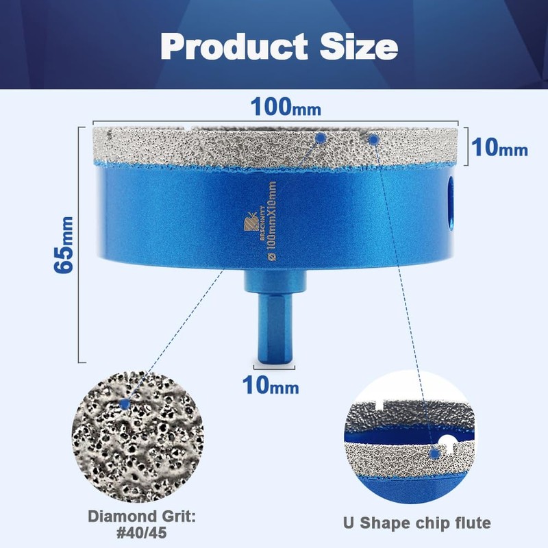 Dry Diamond Core Drill Bit,BRSCHNITT 4 Inch 100mm Diamond Hole