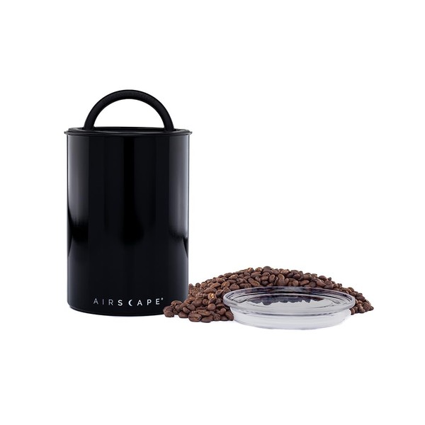 Airscape Stainless Steel Coffee Canister | Food Storage Container | Patented Airtight Lid | Push Out Excess Air Preserve Food Freshness (Medium, Obsidian Black)
