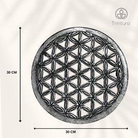 Trintura Flower of Life Wall Decoration Wood 30 cm Decorative Wall Picture, Flower of Life Decoration, Perfect for Meditation, Yoga and Home Decoration, Flower of Life Picture Wood (30 cm, Silver)