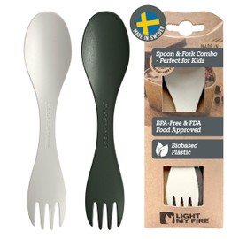 Light My Fire Spork Little 2-in-1 Durable Kids Cutlery Set 3 Year Old 2-Pack Reusable Travel Toddler Cutlery Set, BPA-Free Easy-to-Use Picnic Sporks Plastic Camping Accessories On-The-Go, Green/Cream
