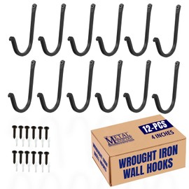 Single Prong Wrought Iron Hooks, Vintage Hand Forged Iron Classic Set of 12 – Rustic Curved Metal Fasteners – Decorative Colonial Wall Décor By The Metal Magician
