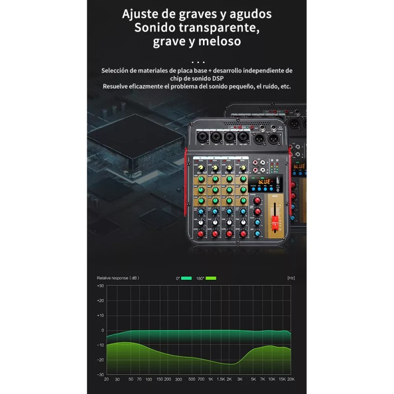 Genéric Audio Consola Mezclador Bluetooth Usb Mixer De 6 Canales