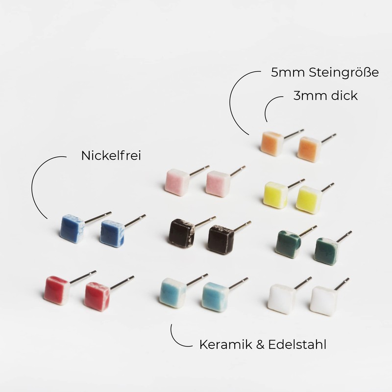 ALEXASCHA® Tiny Ceramic Stud Earrings Square • Nickel-Free Stud for