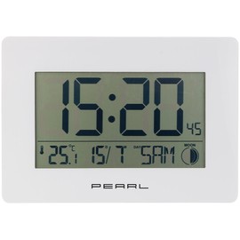 Digital remote wall clock large Wireless Wall Clock with Jumbo Time, Temperature & Date Display, White (LCD Clock)