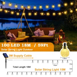 Realky Solar Garden Lights Outdoor, 59Ft 100LED Solar String Lights, Waterproof Fairy Light with 8 Modes, Crystal Ball Decor for Easter, Yard, Parties(Memory Function+Warm White)
