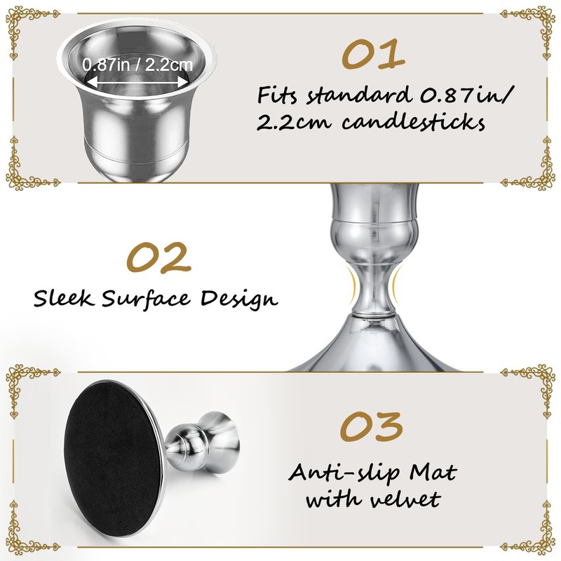 Candle Holders, 6 Pcs Silver Candlestick Holders Set, Silver