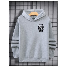 SOLY HUX Hoodies for Men Letter Graphic Sweatshirt Drawstring Long Sleeve Casual Pullover Tops Light Grey Letter XX-Large