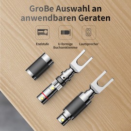4 pieces high end cable lugs, fork connectors, carbon fork width 8.0 mm, full metal housing, high-end connectors, fork connector for cables up to 7 mm (carbon fibre shell)
