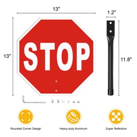 Stop Go Sign with Metal Handle,13 x 13 Inches "Stop - Go" Double Sided Paddle,Reflective Aluminum,Fade Resistant/Waterproof/Easy to Assemble(1 Pack)