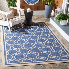 SAFAVIEH Courtyard Collection 6'7" x 9'6" Blue/Beige CY6916 Indoor/ Outdoor Easy Cleaning Patio Backyard Mudroom Area Rug