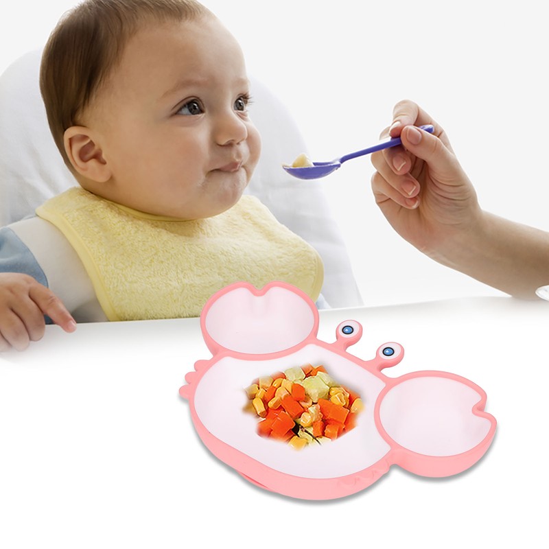 Crab Suction Plate with Suction Cup Base Silicone Divided Plate
