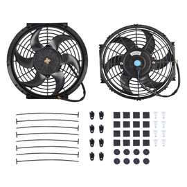 SSN 10" Electric Radiator Cooling Fan Assembly Kit, Push Pull Electric Radiator Universal Slim Fan with 12V 80W Mount Kit Black 2 Pack